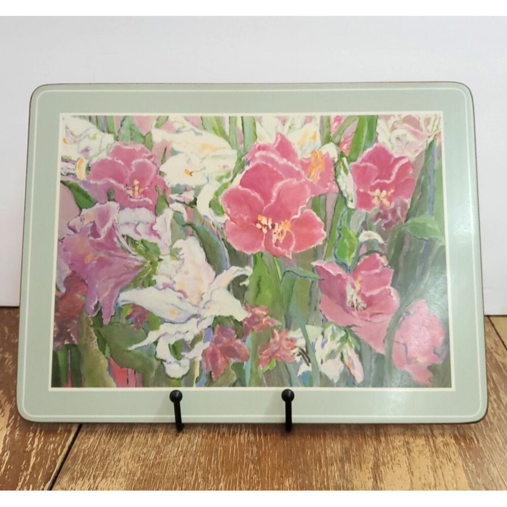 Vintage English Life 4pc Floral Placemat Set Cork Back Pink Lily England